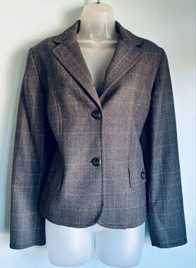 Pendleton 100% Virgin Wool Plaid Blazer Jacket Women's 10 Gray Blue